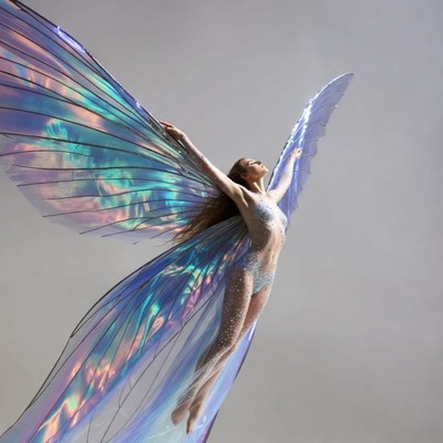 Woman with iridescent fairy wings