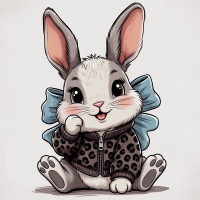 Cute bunny wearing leopard jacket