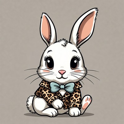 Cute white bunny in leopard suit