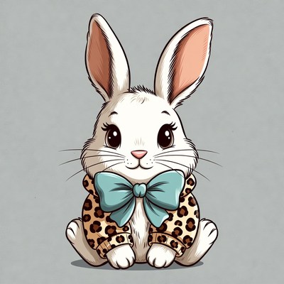 Cute white bunny with leopard bowtie