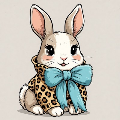 Cute bunny wearing leopard coat