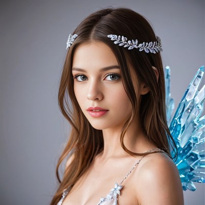 Woman with crystal wings and leaf crown