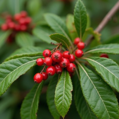 Red Berries on Green Leaves