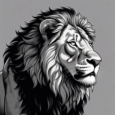 Black and white lion portrait