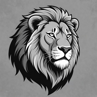 Black and White Lion Head Illustration