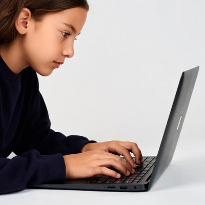 Girl typing on laptop