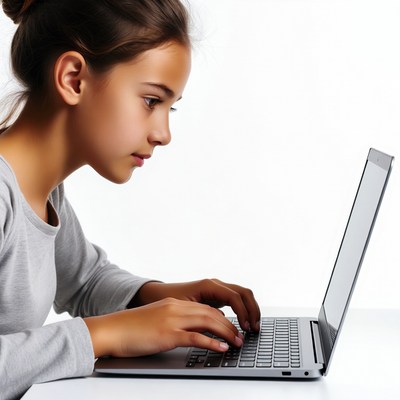 Girl typing on laptop