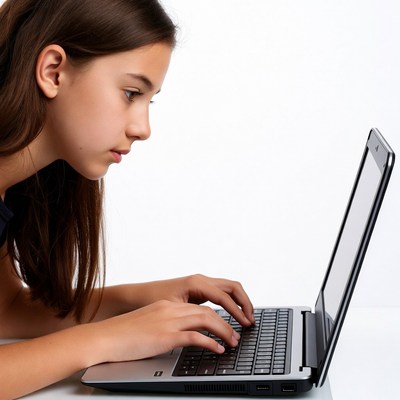 Girl typing on laptop