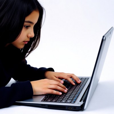 Girl typing on laptop