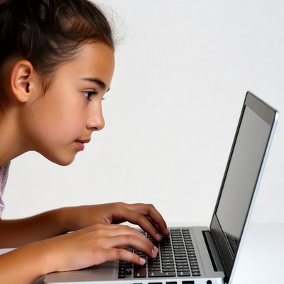 Girl typing on laptop