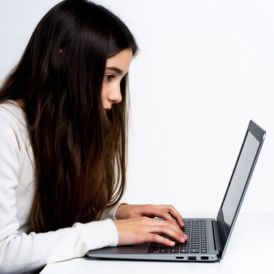 Girl typing on laptop