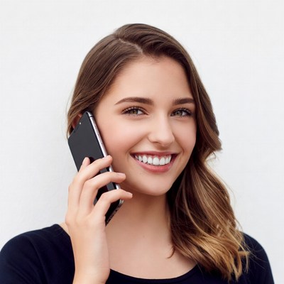 Smiling woman talking on phone
