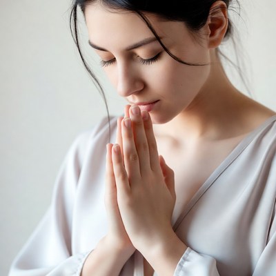 Woman praying with hands clasped