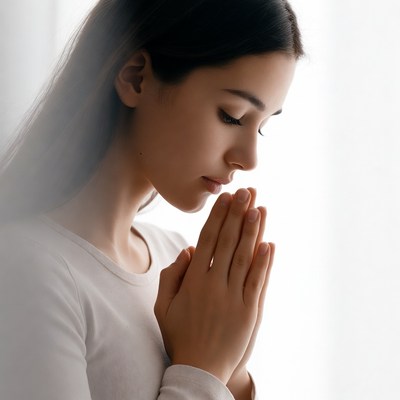 Woman praying with hands clasped