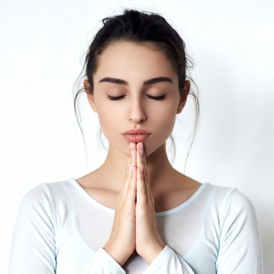 Woman praying with hands clasped