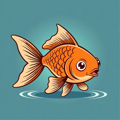 Cartoon Goldfish on Blue Background