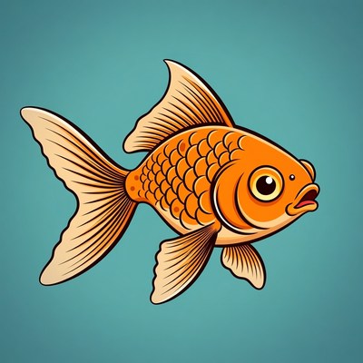 Cartoon goldfish on blue background