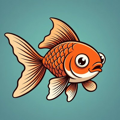 Cartoon goldfish on blue background