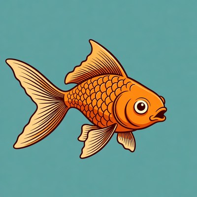 Cartoon goldfish on blue background