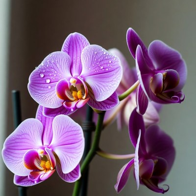 Purple Phalaenopsis Orchids with Water Droplets