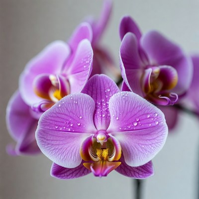 Purple Orchid Flowers with Water Droplets