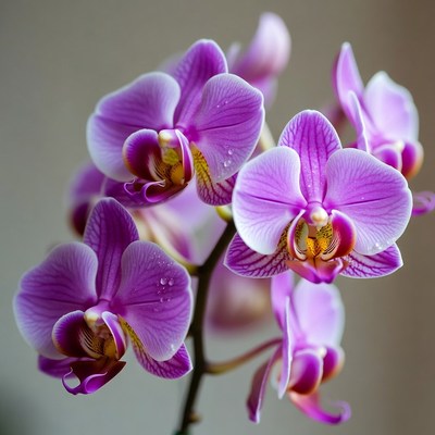 Purple Phalaenopsis Orchids with Water Droplets