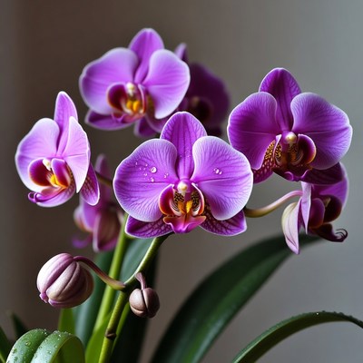 Purple Orchid Flowers with Water Droplets