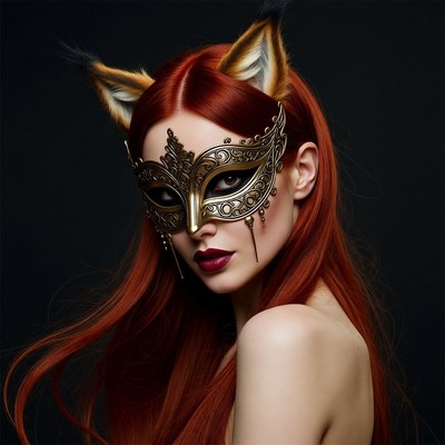 Woman in red fox mask