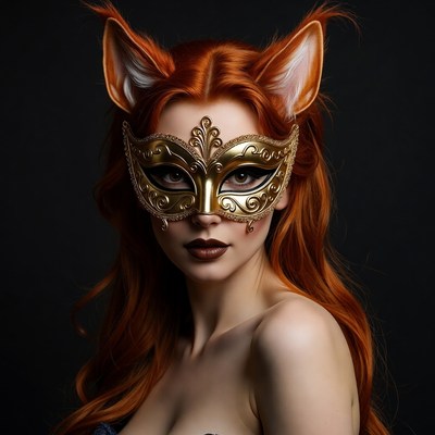 Woman with fox ears gold mask