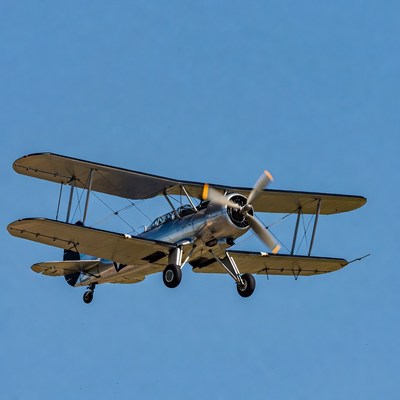 Biplane Flying in Blue Sky