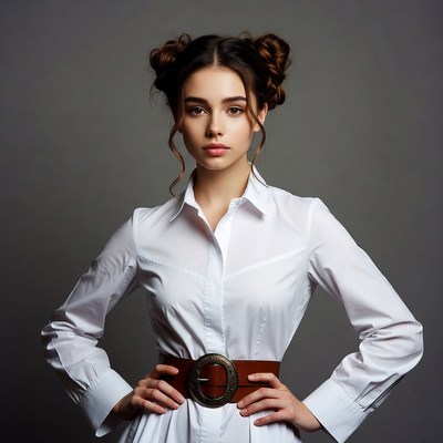 Woman with space buns wearing white shirt