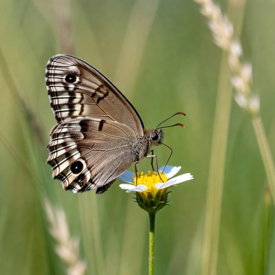 Brown butterfly on white daisy