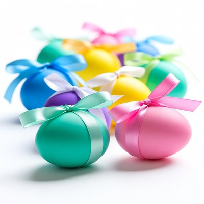 Colorful Easter Eggs with Ribbons