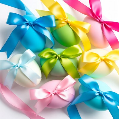 Colorful Easter Eggs with Ribbons