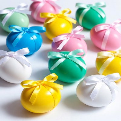 Colorful Easter Eggs with Ribbons