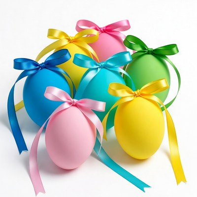 Colorful Easter Eggs with Ribbons