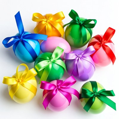 Colorful Easter Eggs with Ribbons