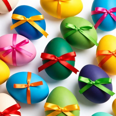 Colorful Easter Eggs with Ribbons
