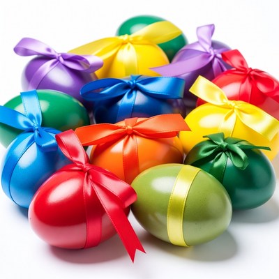 Colorful Easter Eggs with Ribbons