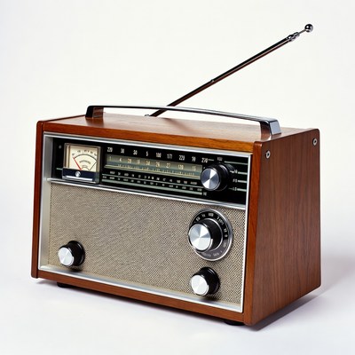 Vintage Wooden Radio with Antenna