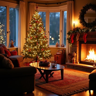 Cozy Christmas Living Room with Tree