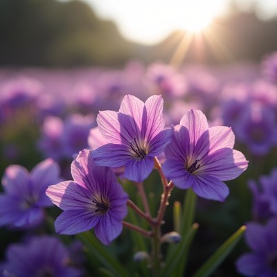 Purple Flowers in Sunlit Field