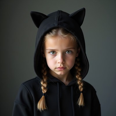 Girl in black cat ear hoodie
