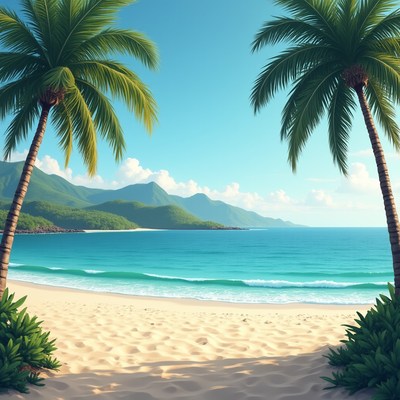 Tropical Beach with Palm Trees