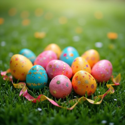 Colorful Easter Eggs on Grass