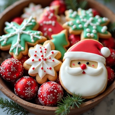 Christmas Cookies with Santa in Bowl
