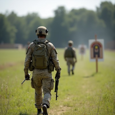 Soldiers walking toward shooting range