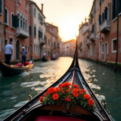 Venice Gondola Sunset Canal View