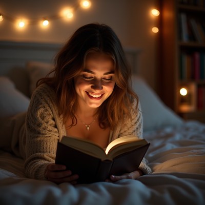 Woman reading book in bed