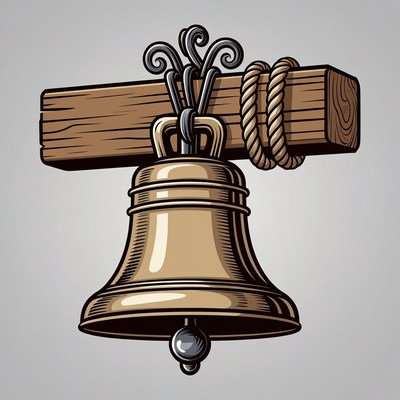 Rope-Hung Wooden Bell Illustration